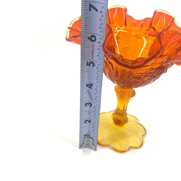 Vtg Fenton Amberina Glass Candy Dish Pedestal Footed Cabbage Rose Pattern - Picture 7 of 7